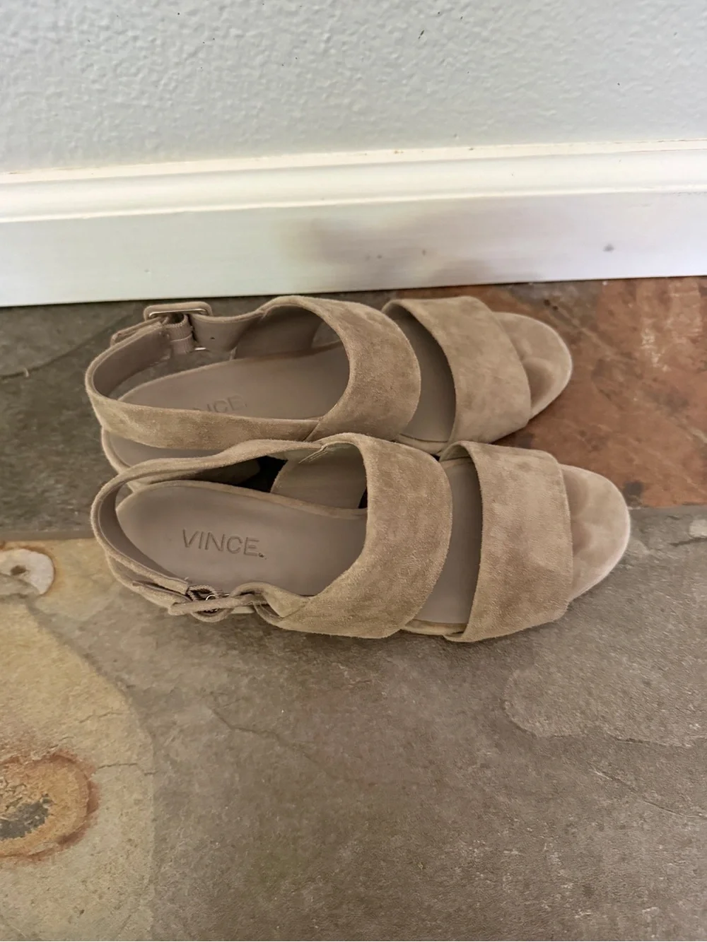 Vince Taupe Suede Wedge Sandals size 6